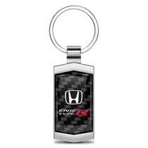 Honda Civic Type R Real Black Carbon Fiber Chrome Metal Case Key Chain