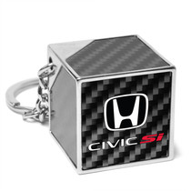 Honda Civic Si Black Real Carbon Fiber Custom Designed Cube Block Style Metal Key Chain