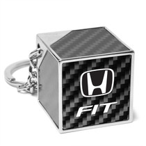 Honda Fit Black Real Carbon Fiber Custom Designed Cube Block Style Metal Key Chain