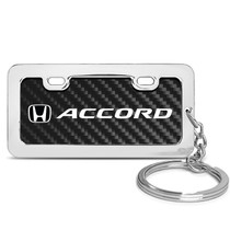 Honda Accord Custom Designed Black Real Carbon Fiber Chrome License Frame Style Key Chain
