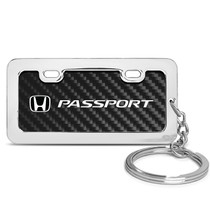 Honda Passport Custom Designed Black Real Carbon Fiber Chrome License Frame Style Key Chain