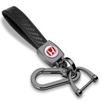 Honda Red Logo in White Real Carbon Fiber Loop-Strap Gunmatal Hook Key Chain