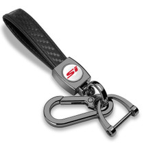 Honda Civic Si in White Real Carbon Fiber Loop-Strap Gunmatal Hook Key Chain