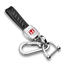 Honda Red Logo in White Real Carbon Fiber Loop-Strap Chrome Hook Key Chain