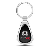 Honda Civic Type-R Black Dome Chrome Metal Teardrop Key Chain