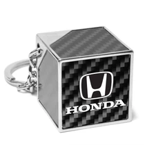 Honda Black Real Carbon Fiber Custom Designed Cube Block Style Metal Key Chain