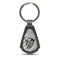 Dodge Demon Silver Genuine Carbon Fiber Black Metal Teardrop Key Chain
