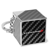 Dodge Logo Black Real Carbon Fiber Custom Designed Cube Block Style Metal Key Chain