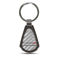 Dodge Challenger Silver Genuine Carbon Fiber Black Metal Teardrop Key Chain