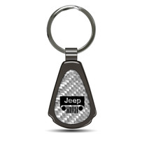 Jeep Grill Silver Genuine Carbon Fiber Black Metal Teardrop Key Chain