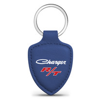 Dodge Charger R/T Classic Blue Shield-Shape Style Genuine Leather Key Chain