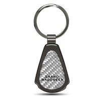 Jeep Grand Wagoneer Silver Genuine Carbon Fiber Black Metal Teardrop Key Chain