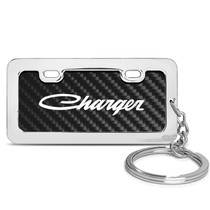 Dodge Charger Classic Black Real Carbon Fiber Mini Chrome Metal License Frame Style Key Chain