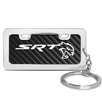 Dodge SRT Hellcat Black Real Carbon Fiber Mini Chrome Metal License Frame Style Key Chain