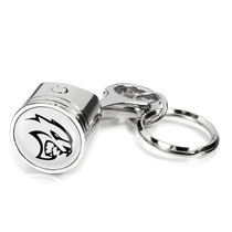 Dodge Hellcat Logo in White Chrome Finish Engine Piston and Rod Metal Key Chain