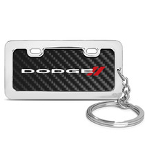 Dodge Black Real Carbon Fiber Mini Chrome Metal License Frame Style Key Chain