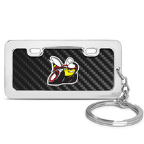 Dodge Scat-Pack Black Real Carbon Fiber Mini Chrome Metal License Frame Style Key Chain