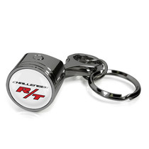 Dodge Challenger R/T Logo in White on Black Engine Piston and Rod Metal Key Chain