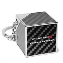 Dodge Challenger Logo Black Real Carbon Fiber Custom Designed Cube Block Style Metal Key Chain