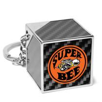 Dodge Super-Bee Logo Black Real Carbon Fiber Custom Designed Cube Block Style Metal Key Chain