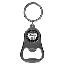 Jeep Grill Logo Carbon Fiber Flat Bottle Opener Black Metal Key Chain