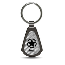Jeep Willys Star Silver Genuine Carbon Fiber Black Metal Teardrop Key Chain