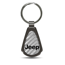 Jeep Name Silver Genuine Carbon Fiber Black Metal Teardrop Key Chain
