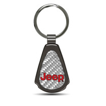 Jeep in Red Silver Genuine Carbon Fiber Black Metal Teardrop Key Chain