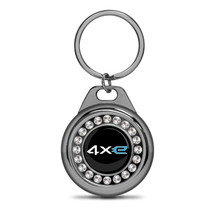 Jeep 4xe Crystal Rhinestone Roundel Black Metal Key Chain with Real Carbon Fiber Backing