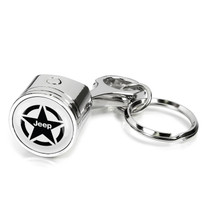 Jeep Willys Star Logo in White Chrome Finish Engine Piston and Rod Metal Key Chain