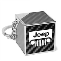 Jeep Grill Logo Black Real Carbon Fiber Custom Designed Cube Block Style Metal Key Chain
