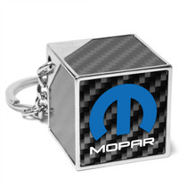 Mopar Logo Black Real Carbon Fiber Custom Designed Cube Block Style Metal Key Chain Jeep
