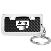 Jeep Grill Logo Black Real Carbon Fiber Mini Chrome Metal License Frame Style Key Chain