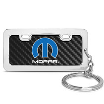Mopar Black Real Carbon Fiber Mini Chrome Metal License Frame Style Key Chain Jeep