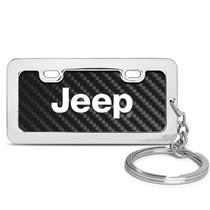 Jeep Black Real Carbon Fiber Mini Chrome Metal License Frame Style Key Chain