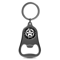 Jeep Willys Star Logo Carbon Fiber Flat Bottle Opener Black Metal Key Chain