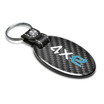 Jeep 4xe Real Carbon Fiber Oval Shape Black Leather Strap Key Chain