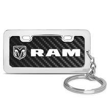 RAM Logo Black Real Carbon Fiber Mini Chrome Metal License Frame Style Key Chain