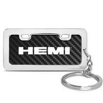 HEMI Logo Black Real Carbon Fiber Mini Chrome Metal License Frame Style Key Chain