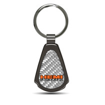 HEMI Powered Silver Genuine Carbon Fiber Black Metal Teardrop Key Chain