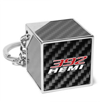 HEMI 392 Logo Black Real Carbon Fiber Custom Designed Cube Block Style Metal Key Chain