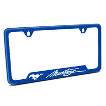 Ford Mustang Script Blue Carbon Fiber Texture ABS Plastic 50 States License Plate Frame