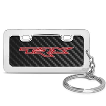 RAM 1500 TRX Logo Black Real Carbon Fiber Mini Chrome Metal License Frame Style Key Chain
