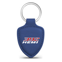HEMI 392 Logo Blue Shield-Shape Style Genuine Leather Key Chain