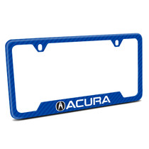 Acura Blue Carbon Fiber Texture ABS Plastic Open Corners License Plate Frame