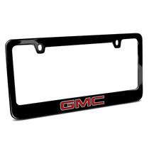 GMC in Red UV LED Printed on Black Metal License Plate Frame