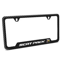Dodge Scat-Pack Full Color Black Carbon Fiber Texture ABS Plastic 50 States License Plate Frame