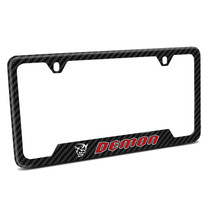 Dodge Demon in Red UV-LED Printed on Carbon Fiber Texture Black ABS Plastic 50 States License Plate Frame
