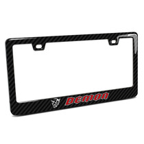 Dodge Demon in Red UV-LED Printed on Real 3K Carbon Fiber Finish Black ABS Plastic License Plate Frame