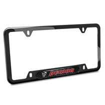 Dodge Demon in Red UV-LED Printed on Real Carbon Fiber Dome Insert Black Stainless Steel License Plate Frame